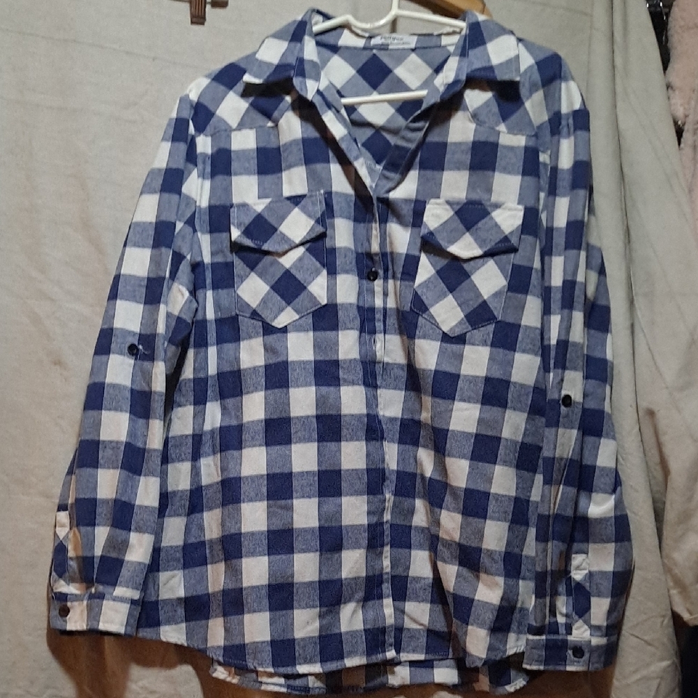 Zeagoo Blue and White Checkered Blouse